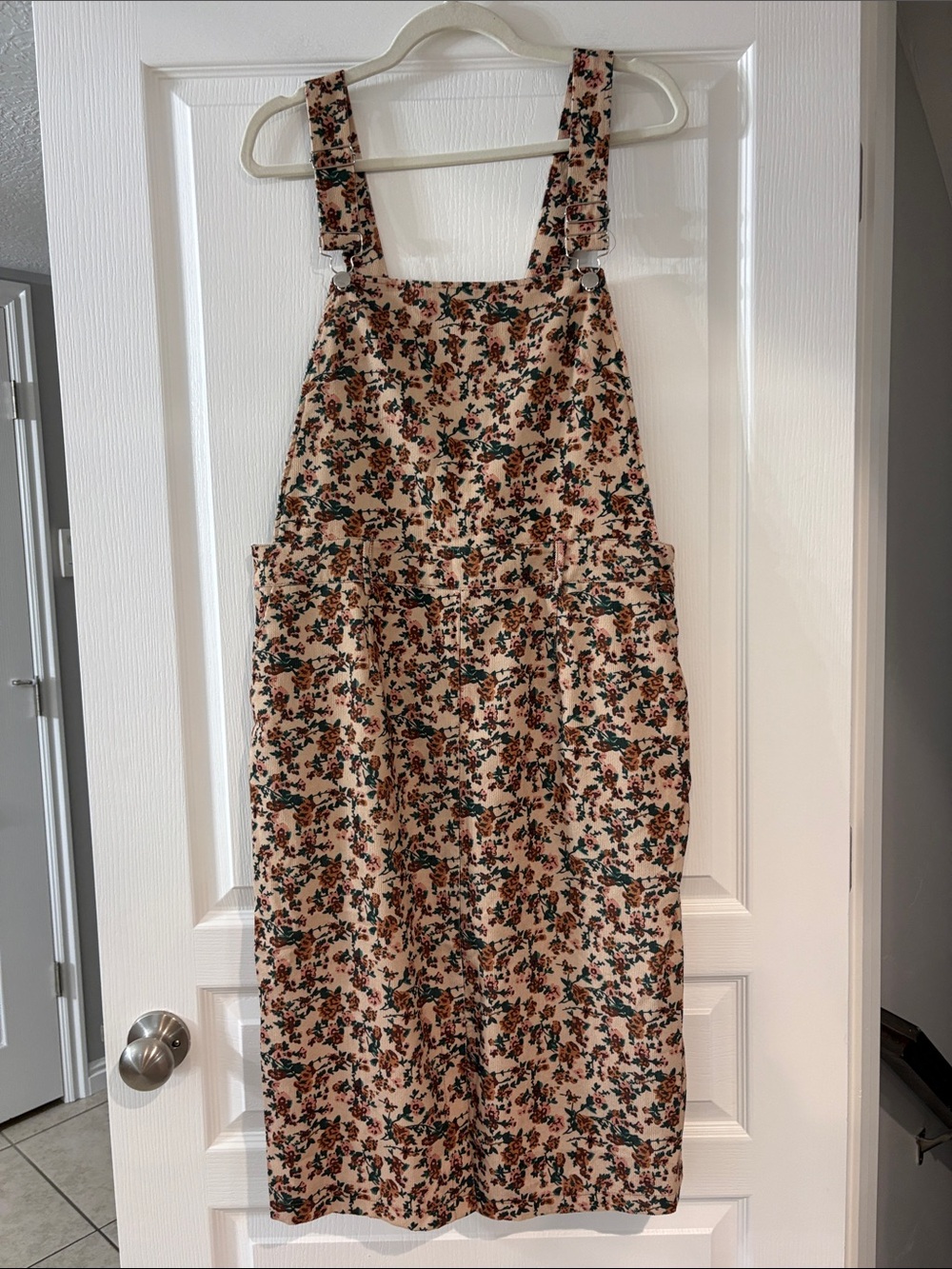 Floral Beige Pinafore Dress